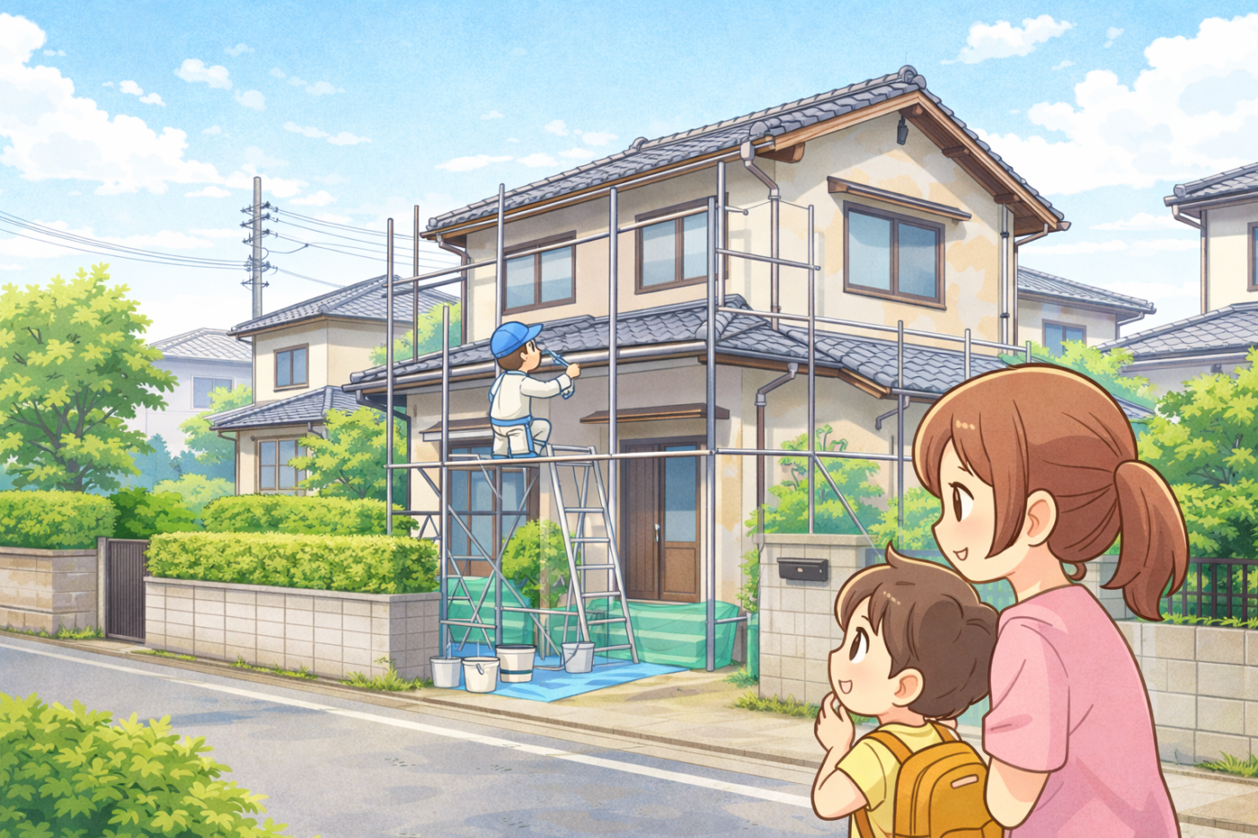 「守山区 外壁塗装 イメージイラスト」