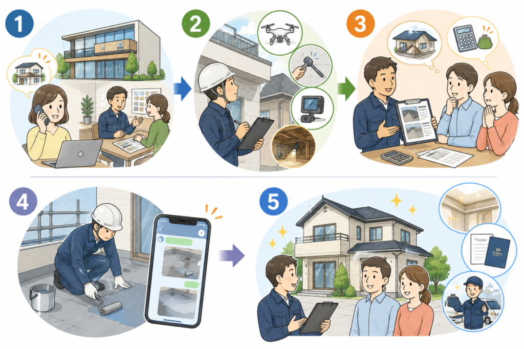 ご相談から防水工事完了までの流れ